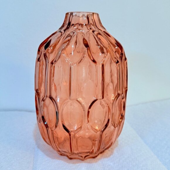 Romantic Amber Rose Art Glass Vase Textured Abstract Bubble MCM VTG Home Decor - Picture 2 of 13